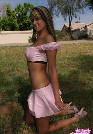 18 year old Alexis Crystal on knees for submissive cock serving action